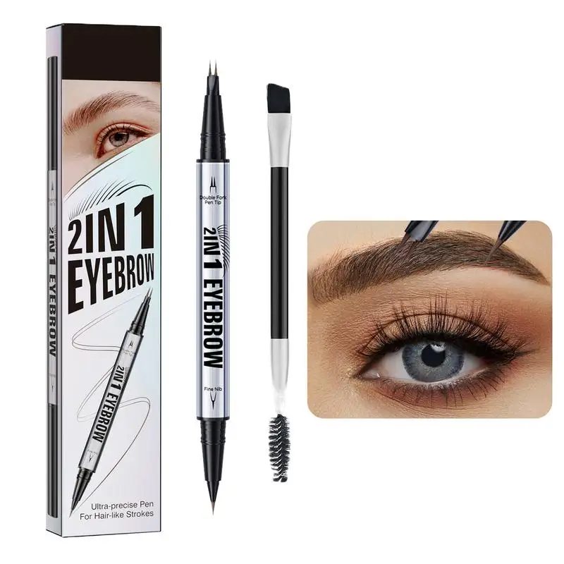 قلم حواجب مزدوج الأطراف مقاوم للماء والعرق قلم حواجب برية برأسين 2 في 1 قلم حواجب Microblade قلم حواجب