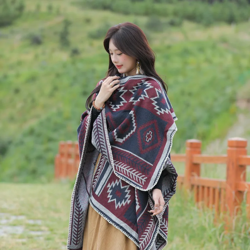 

Модная ретро-шаль с разрезом в стиле кэжуал, универсальная, в этническом стиле, теплая, удобная, дышащая накидка.