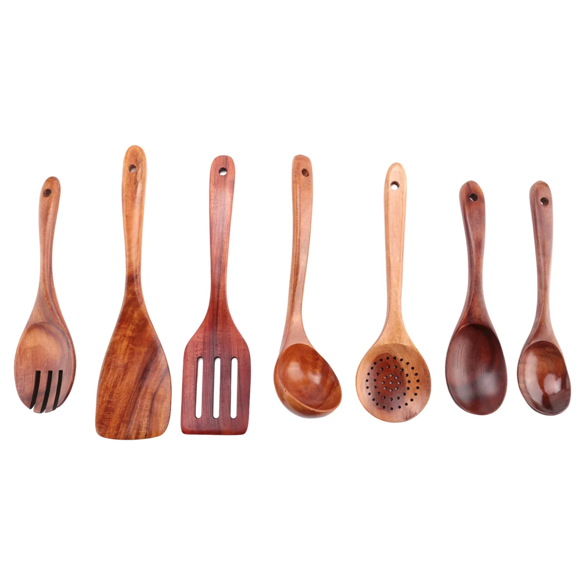 Utensílios de cozinha teca de madeira, Colheres antiaderentes e espátula, Panelas para cozinha, 7 pcs