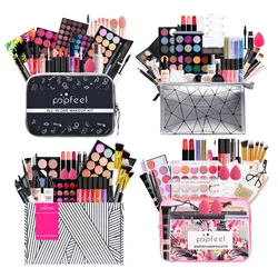 POPFEEL All In One Makeup Set (Eyeshadow, Ligloss, Lipstick, Brushes, Eyebrow, Concealer, Highlight) Cosmetic Bag Eye Shadow Kit