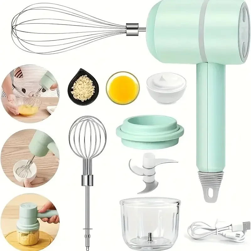 

Electric egg beater household mini cream automatic whisk cake baking handheld electric mixer chopper Kitchen tools Set