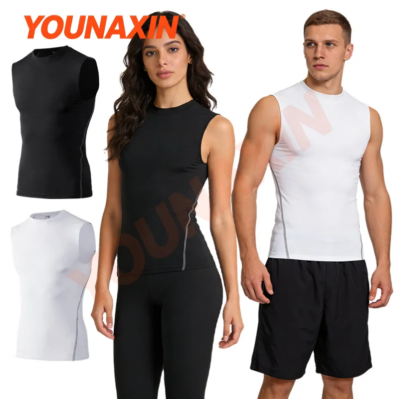 Unisex Sleeveless Compression Tank Top Tight Sports Vest Base Layer Running Workout Fitness Couple Activewear S-3XL YOUNAXIN