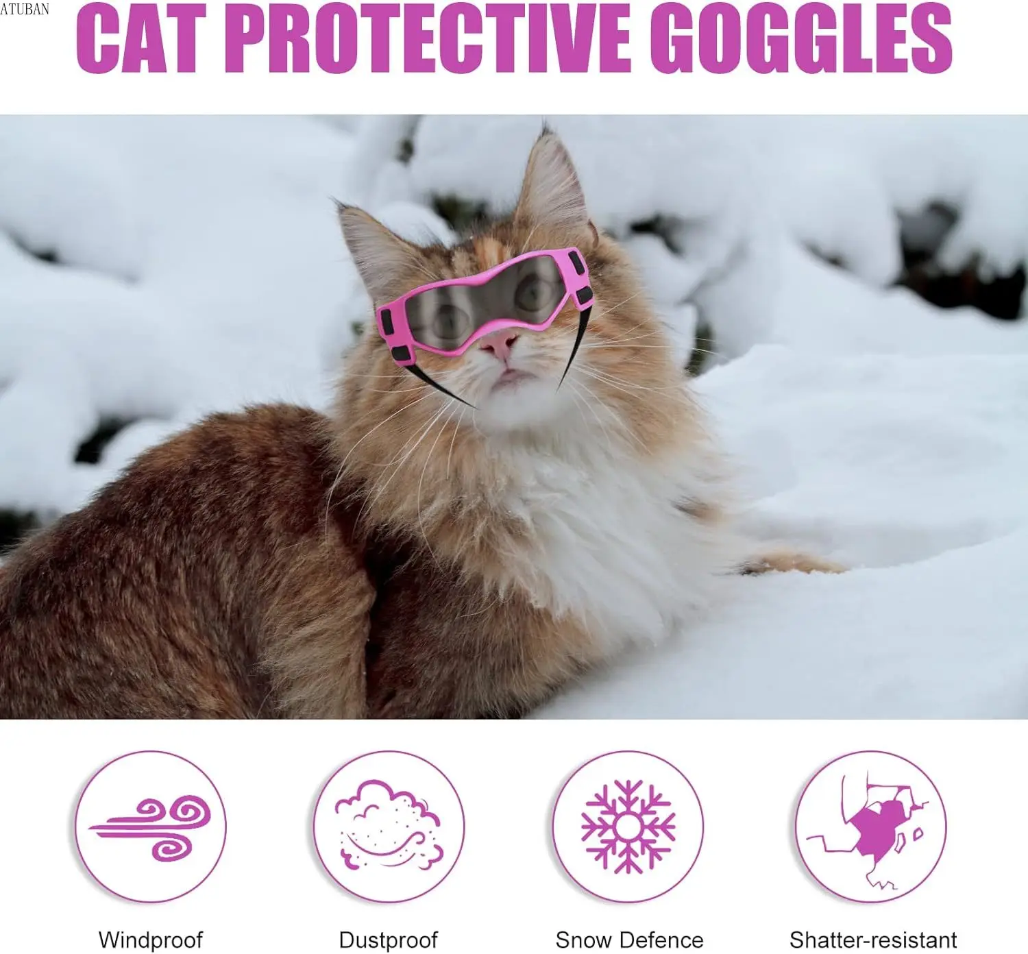 ATUBAN Cat Sunglasses Small Dog Goggles, Comfortable Soft Easy Wear Adjustable Small Pet UV Protection Sunglasses for Cat Kitty