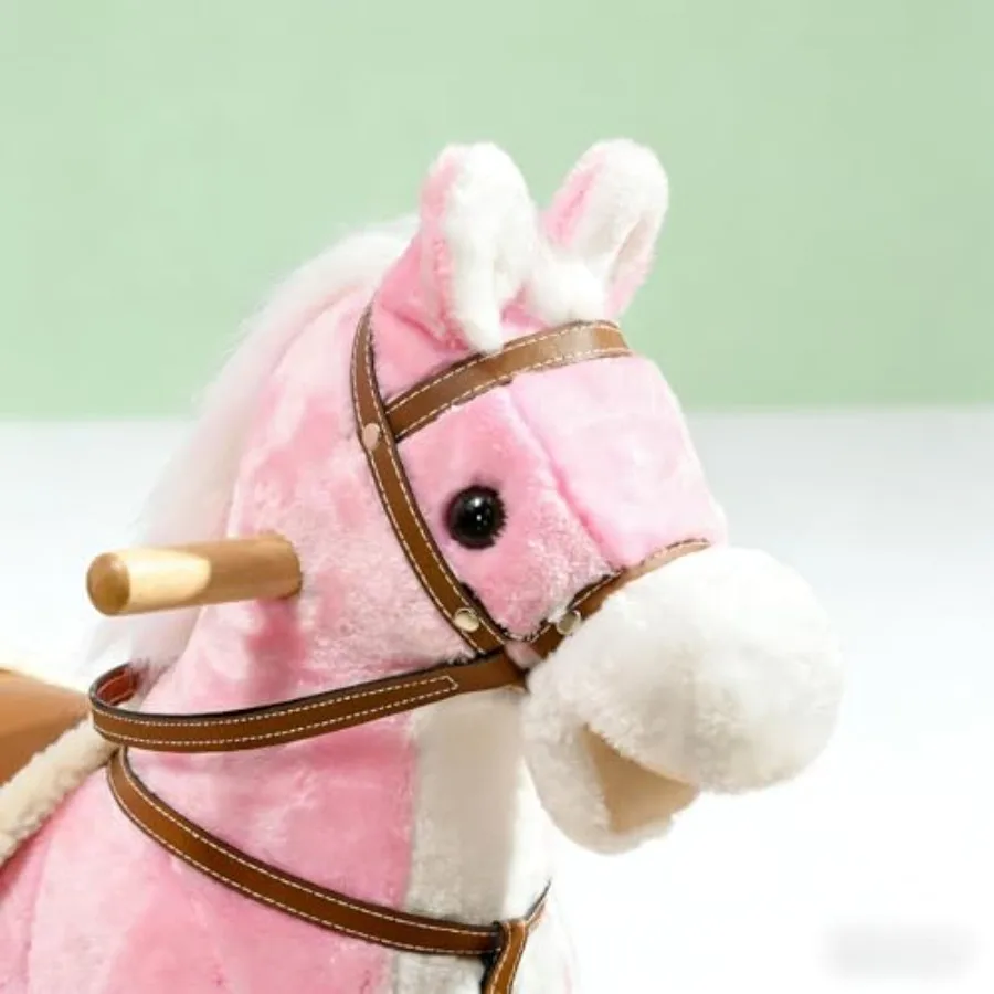 Toddler Ride-On Horse Toy Soft Plush Rocking Horse, Stable Non-Tip Base, Safe Play