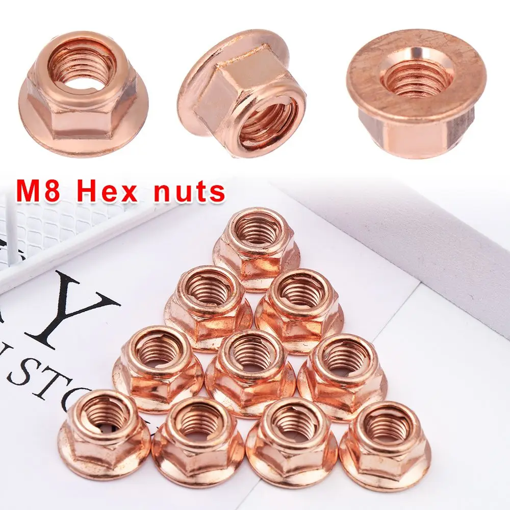 12Pcs High Quality High Temperature Nuts M8 Copper Flashed Exhaust Manifold Nut 8mm Nuts High Temperature Nuts