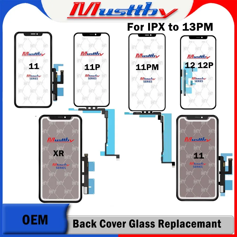 

Musttby 5pc No IC Touch Panel Digitizer Vidro+ OCA for iPhone 13 12 11pro max Cracked Screen Crystal Panel Cover Replacement