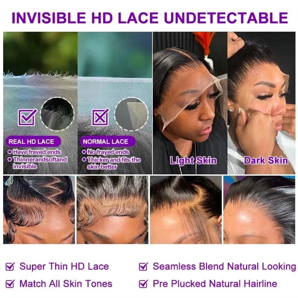 Perruque Lace Front Cheveux Humains Ondulés 40-44 Pouces 13x4 13x6 HD Pré-Pluckée avec Baby Hair, Perruque Lace Front Ondulée Lâche pour Femmes Noires