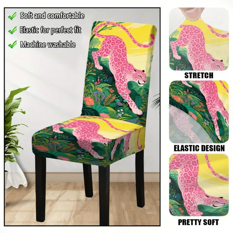 Milk-Silk Chair Cover Retro Illustration Print Stain-Resistant Dining Chair Cover Fashion Household Hotel Universal Seat Cover