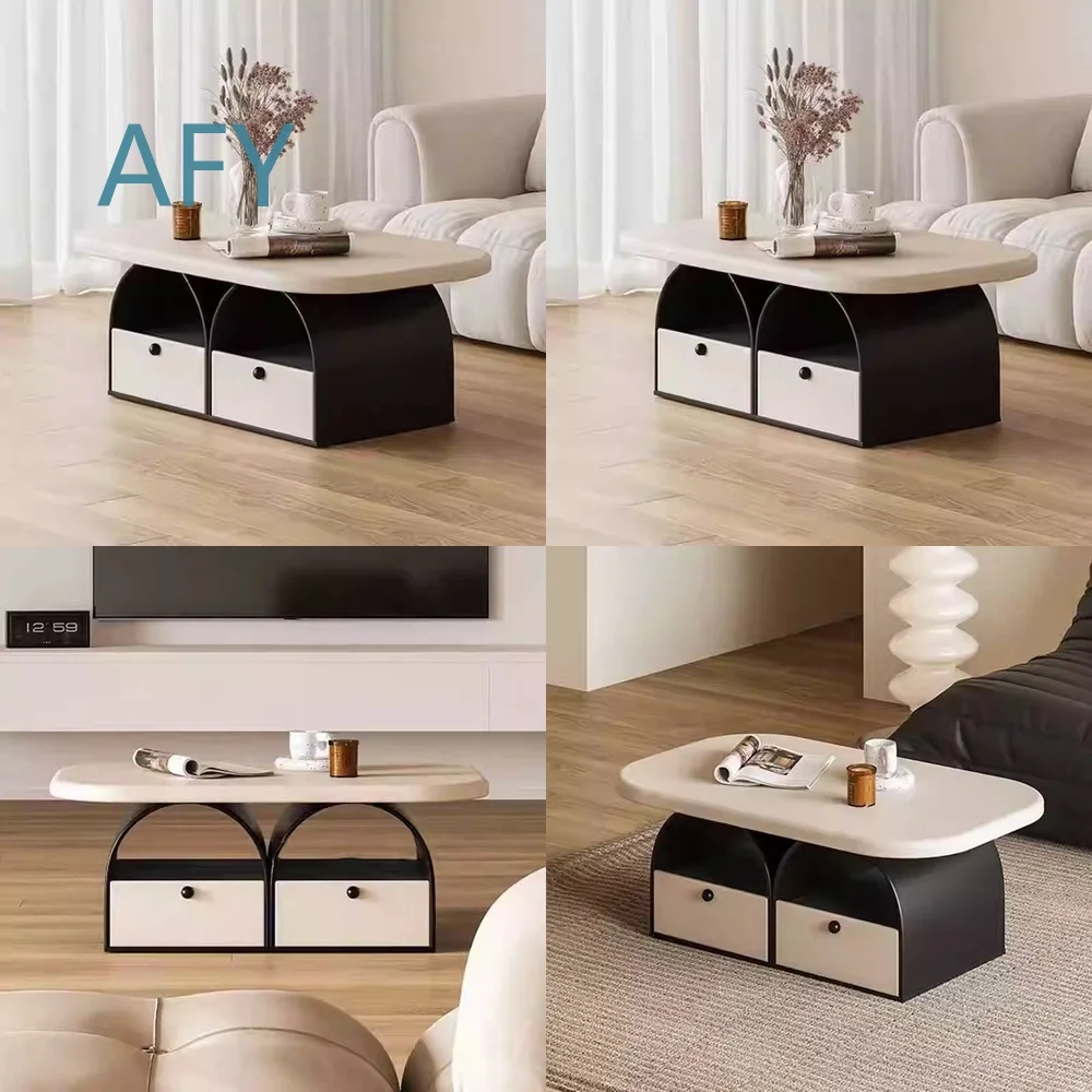 Modern French Cream Style Rectangular Coffee Table for Small Spaces with Drawer Design Creative Home Living Room Furniture