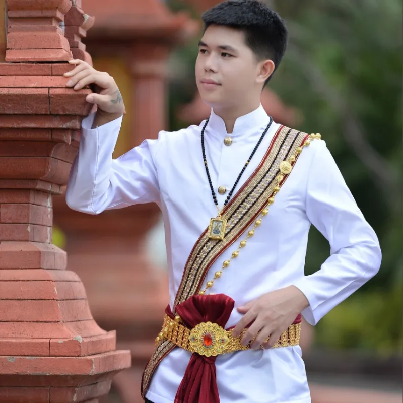 

Thailand Traditional Clothing for Men Short Sleeves Laos Ahom Shan Thai Dai Customes Asian Clothes Ethnic Style Dress Thailand