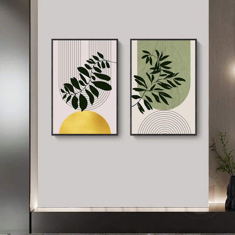 Wabi-sabi modern decorative painting living room dining room bedside porch lines abstract leaf canvas painting