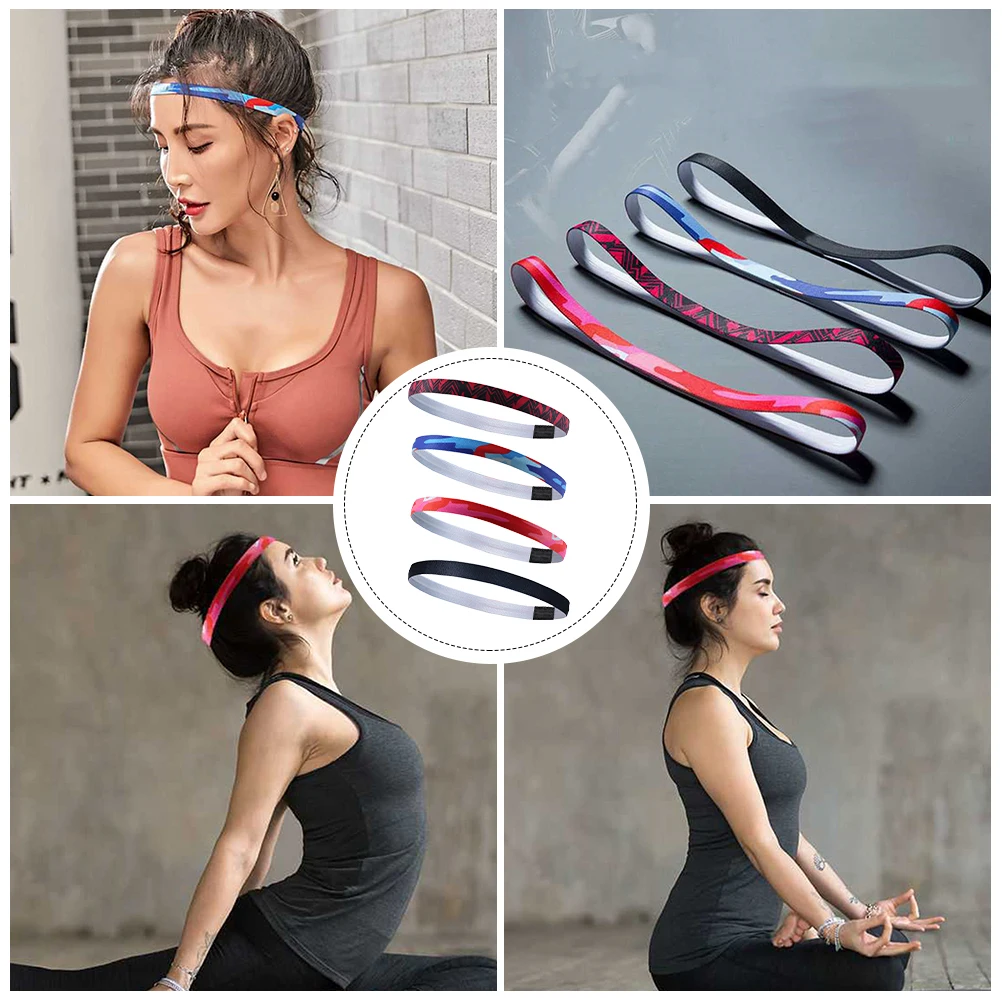 

4 Pcs Anti-slip Hair Strap Exercise Headband Yoga Sports Skin Care Sweat Absorption Absorb Silicone Men Running Hairbands
