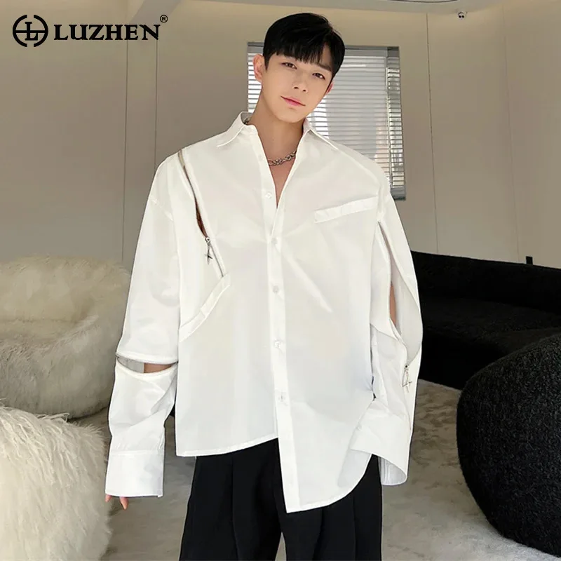 LUZHEN Fashion Splicing Design Loose Shirts Men\'s Original Elegant Trendy 2024 Autumn New Long Sleeve Korean Street Tops LZ3749