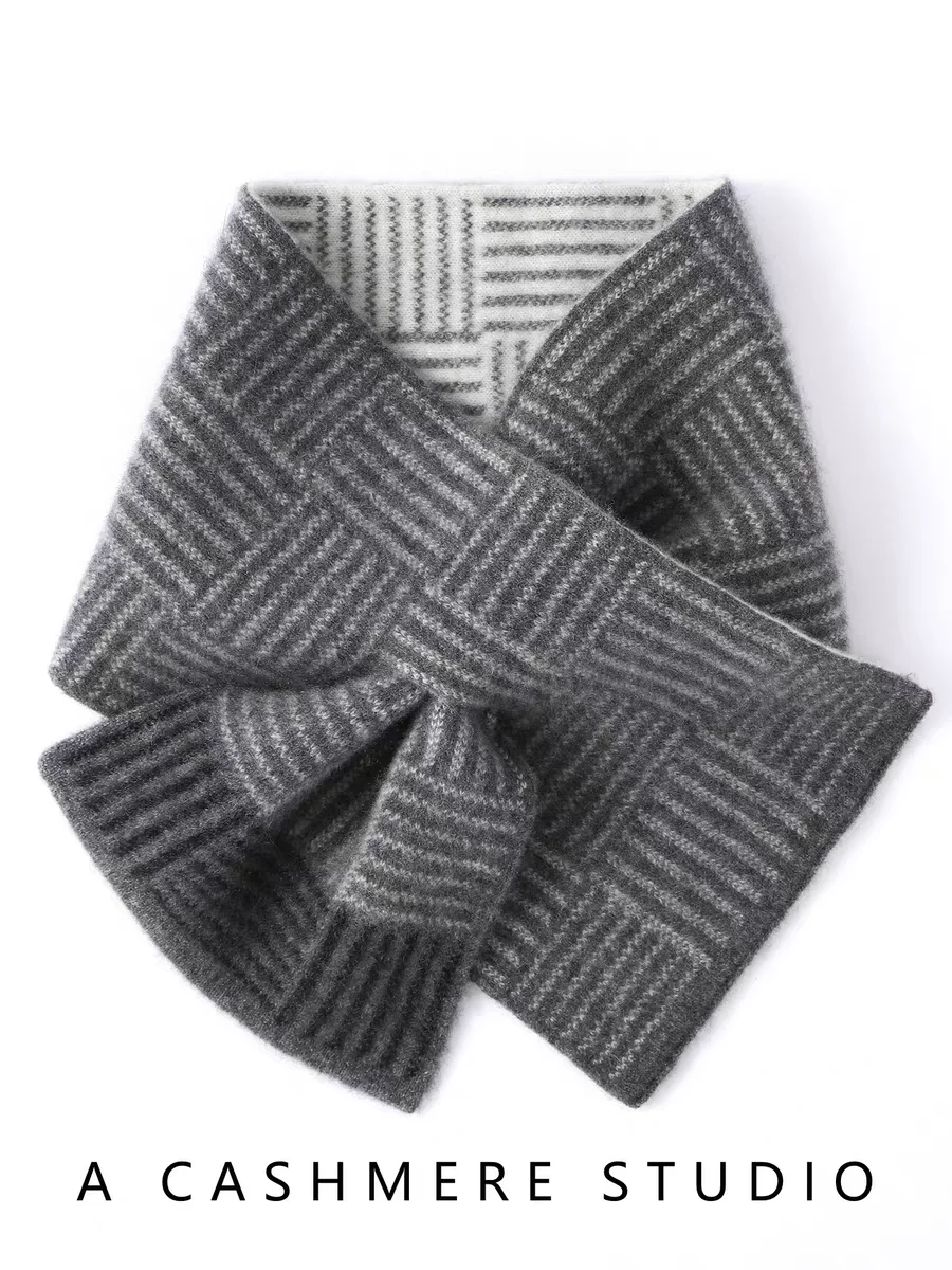 men's-cashmere-scarf-thick-warm-grey-business-casual-winter-birthday-gift-long-rectangle-shape-knitted-woolen-neck-warmer