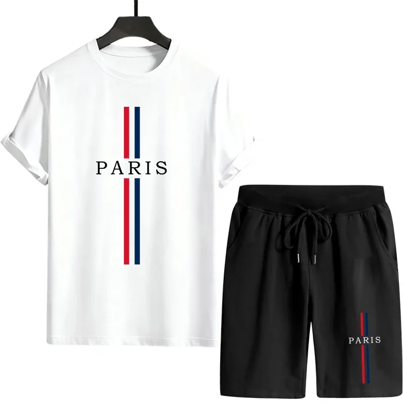 2026 Paris Print Tracksuit for Man Spring Summer Daily Casual Fashion Short Sleeve Outfit T-shirt and Shorts Men's Clothes