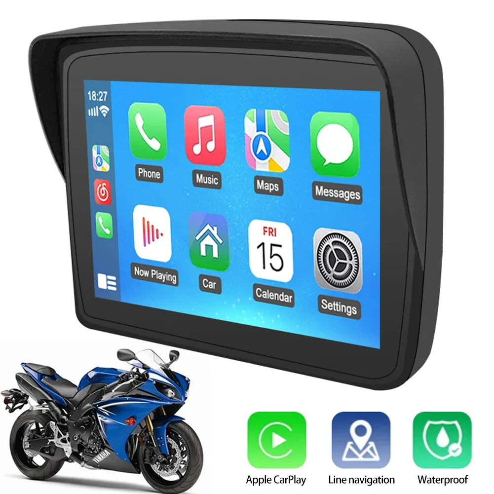 Écran LCD portable pour moto, moniteur étanche IPX7, Apple Carplay sans fil, Android Auto Moto, écran de lecture de voiture, GPS, 5 pouces