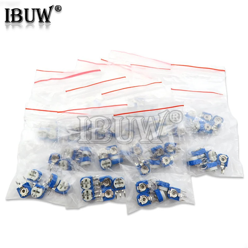 65PCS RM063 Trimmer Potentiometer Adjustable Resistor Kit 500R 1K 5K 10K 20K 50K 100K 200K 500K 1M RM-063 Variable Resistors