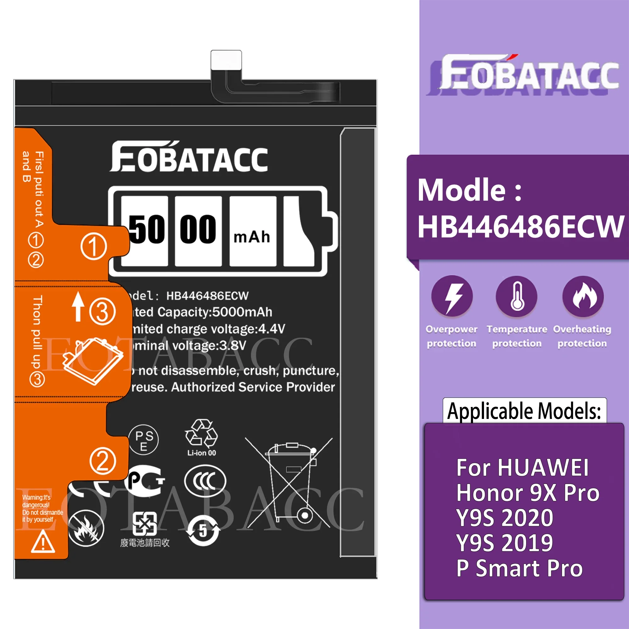 

EOATABACC Brand New HB446486ECW 5000mAh Replacement Battery For HUAWEI P Smart Pro/Y9 Prime 2019/Y9P Batteries Tools