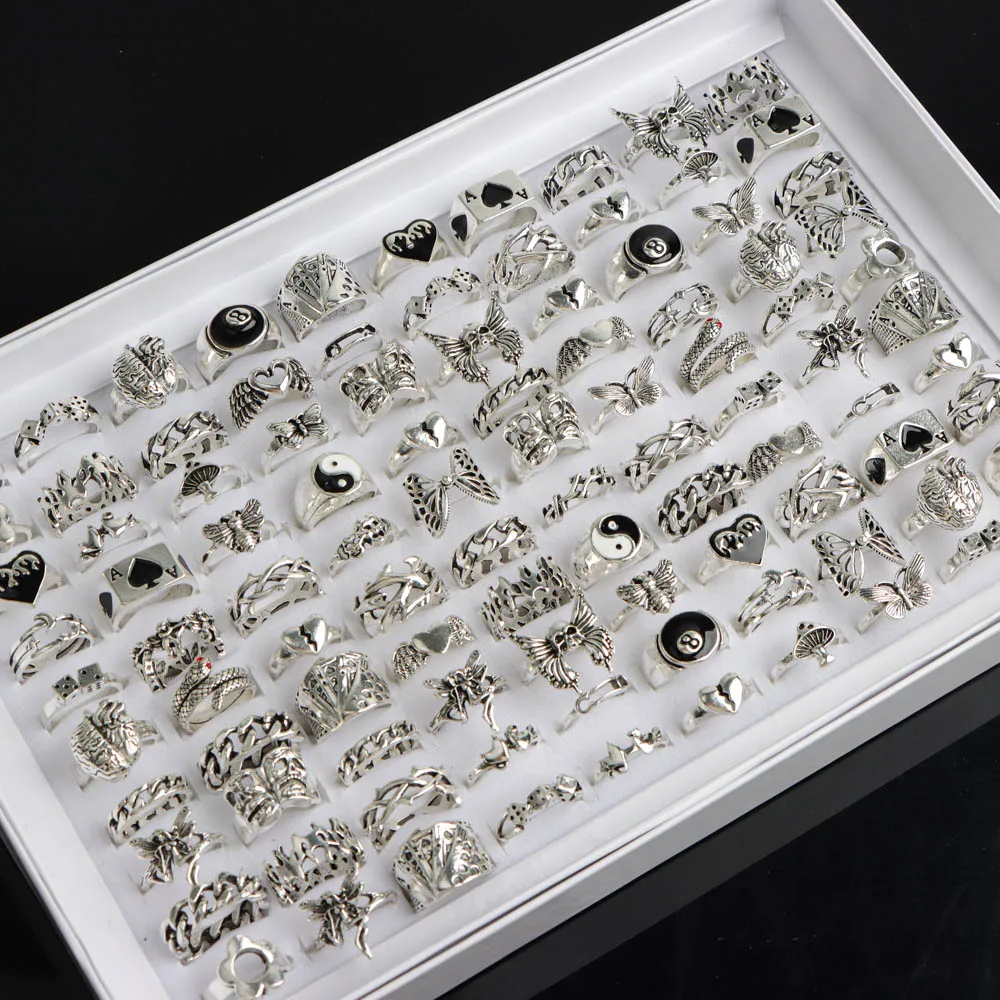 20/30/50Pcs/Lot Fashion Vintage Punk  Butterfly Snake Skull Multicolor Rings for Women Men Gothic Party Halloween Jewelry Gifts