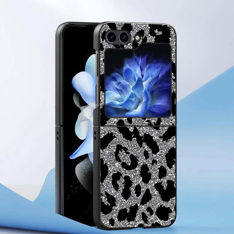 Coque rigide brillante à imprimé léopard pour Samsung Galaxy ZFlip6 Z Flip 7 6 5 4 3 ZFlip3 ZFlip7 FE ZFlip4 ZFlip5
