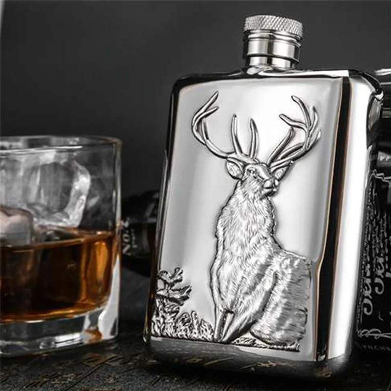ステンレス鋼ワインフラスコ、ヒップフラスコ、6オンス、鹿柄、ウイスキーポケットボトル、アルコールBottle-200-300ml