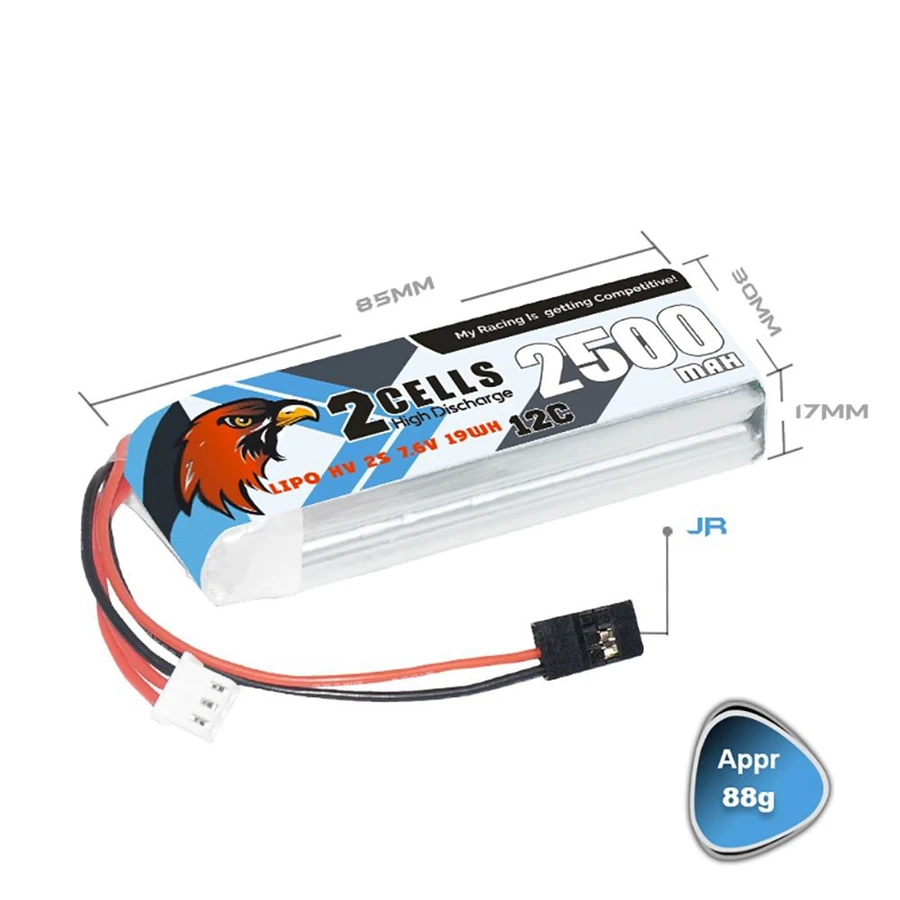 CD2S250012HV 2500MAH 2S 7.6V RC Model 1/8 Servo System Power Supply Receiver Rechargeable Lithium Battery Pack