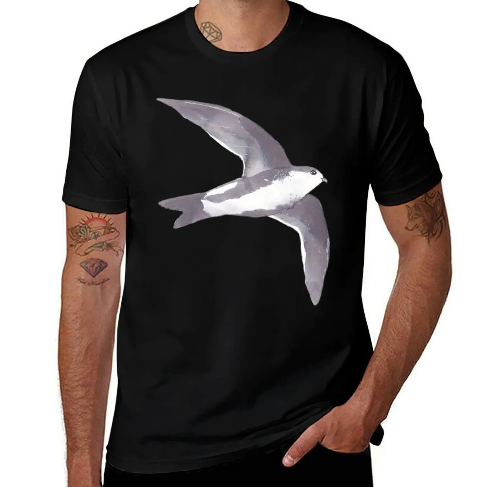 White-throated Swift wild bird species watercolor art T-Shirt Creative Graphic Tee Shirt T-Shirt