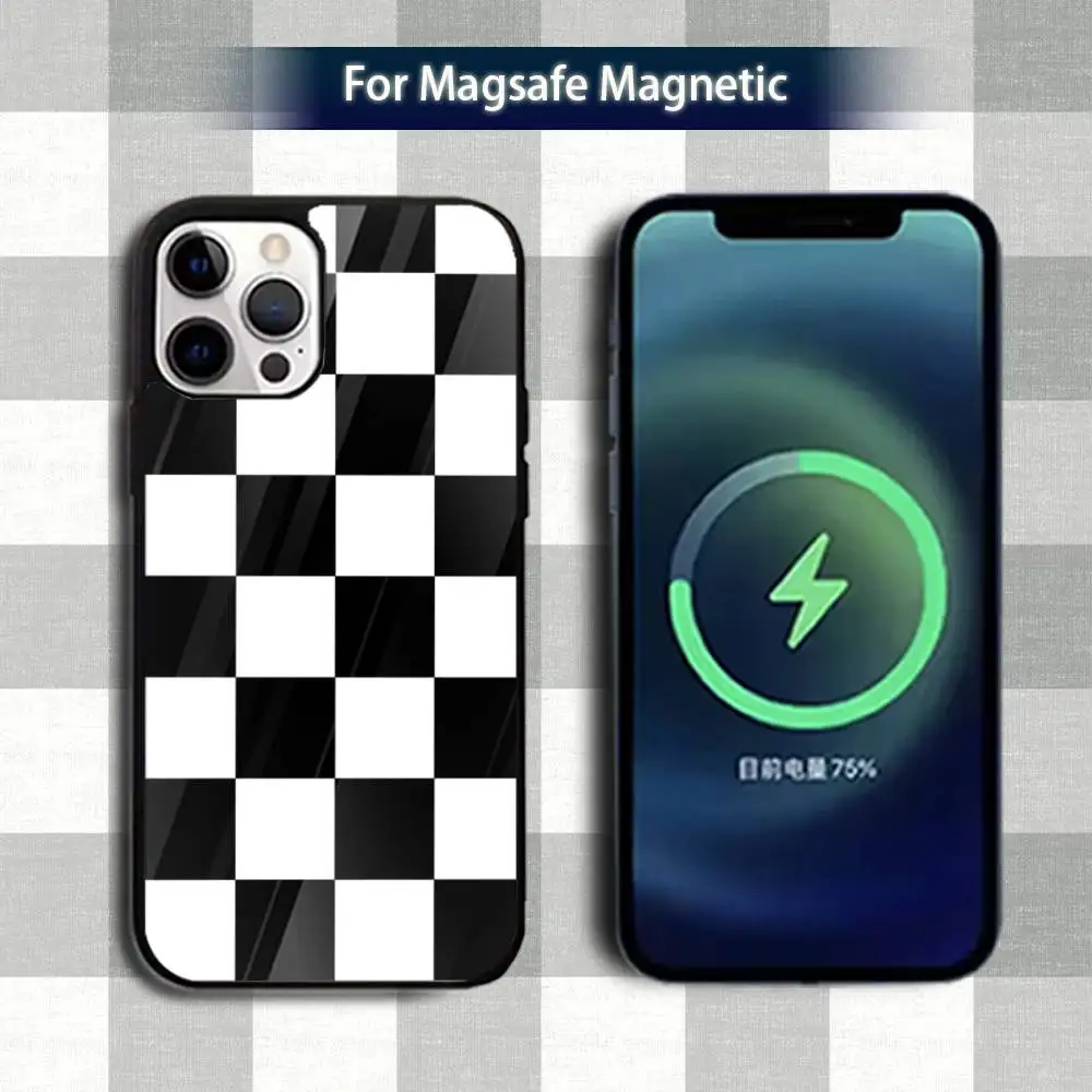 Black and white Chess Board Phone Case For iPhone 13,12,15,17,11,16,14,Pro,Max,Plus,Mini,Magsafe,Magnetic Wireless Charging Case