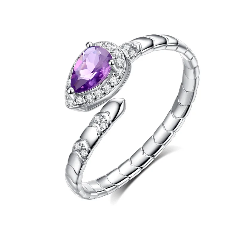 Anillo Abierto en Forma de Serpiente de Plata de Ley 925 para Mujer con Gemas Naturales: Topacio, Citrino, Granate, Amatista, Peridoto - Joyería Fina