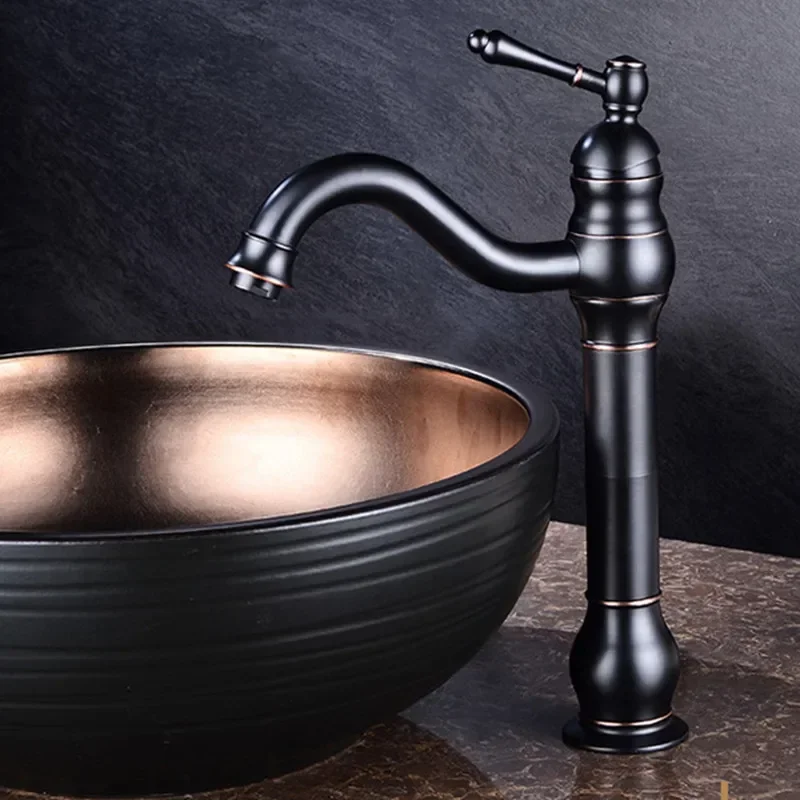 Bathroom Faucet Black Bronze Finish Basin Sink Faucet Single Handle Brass Water Taps Deck Mounted Mixer Tap for Overhead Sink