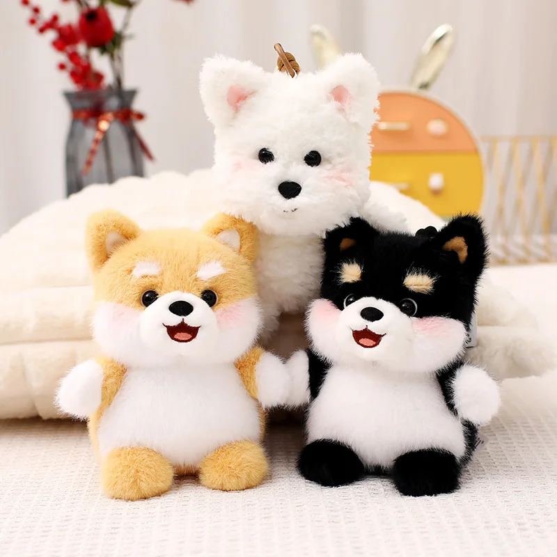 Kawaii chien en peluche pendentif Teddy Husky Corgi Schnauzer animaux porte-clés sac porte-clés chiot poupées voiture décor cadeau de noël