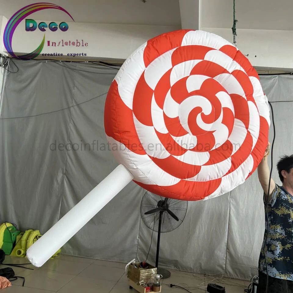New Design Inflatable Hanging Red And White Round Lollipop For Outdoor Candy Theme Parties
