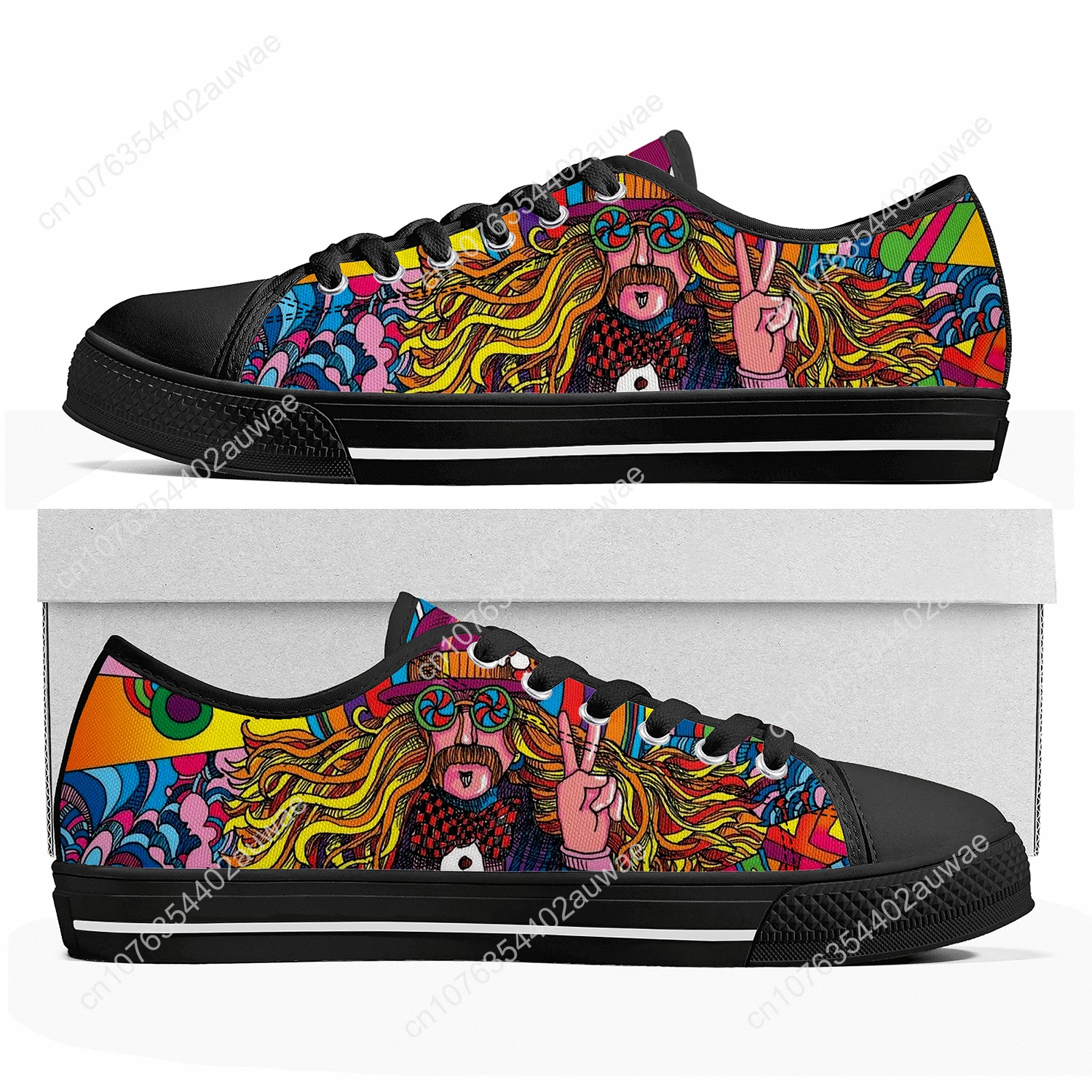 Zapatillas de deporte de alta calidad para hombre y mujer, zapatos coloridos de guitarra Hippie Rock, hechos a medida, de lona, para parejas