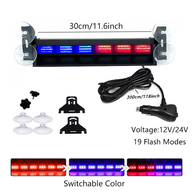 

LED Emergency Dash Strobe Light Interior Windshield Safety Warning Police Lights 12V /24V Windshield Visor Light Bar for Police
