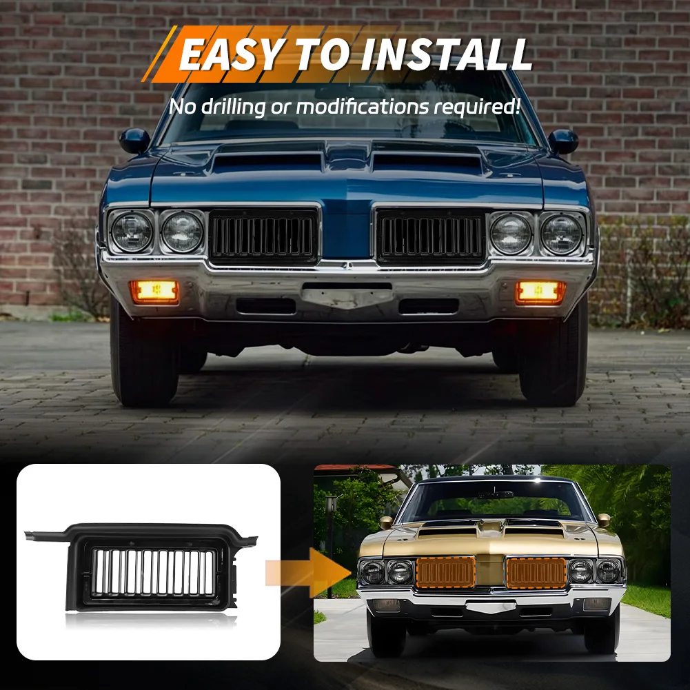 2Pcs For 1970 Oldsmobile Cutlass 442 F85 Hurst Olds W-30 W-31 models Front Bumper ABS Plastic Hood Insert Grill Grille Shell