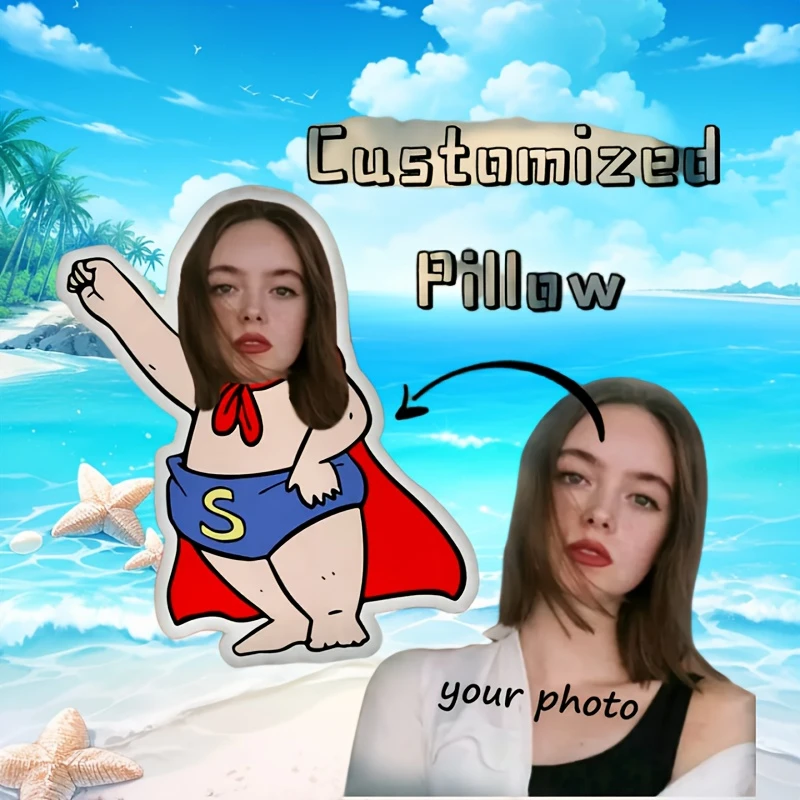 Funny Humorous Female Hero Pillow Customization, Personalized Photo Face And Body Combination Design, Double-Sided Printing, Mix