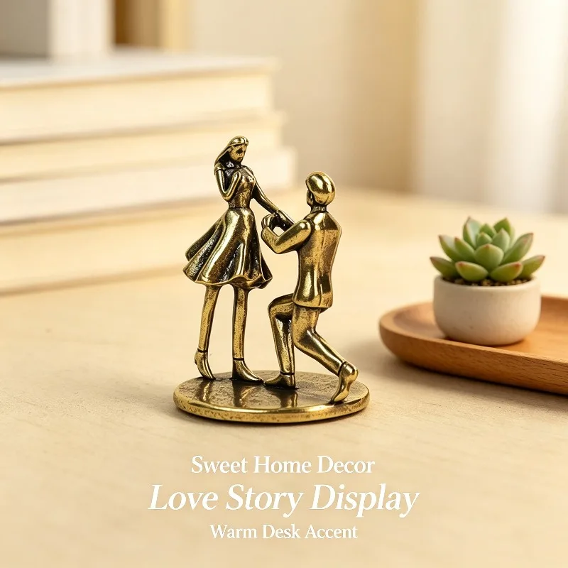 Brass Kneeling Proposal Couple Figurine Mini Statue Desktop Ornament Romantic Gift for Anniversary Wedding Valentine Decor