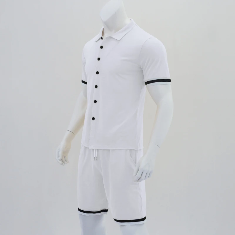 2023 Popular Men\'s Summer Polo Cardigan Solid Short Sleeve Shorts Two Piece Casual Set