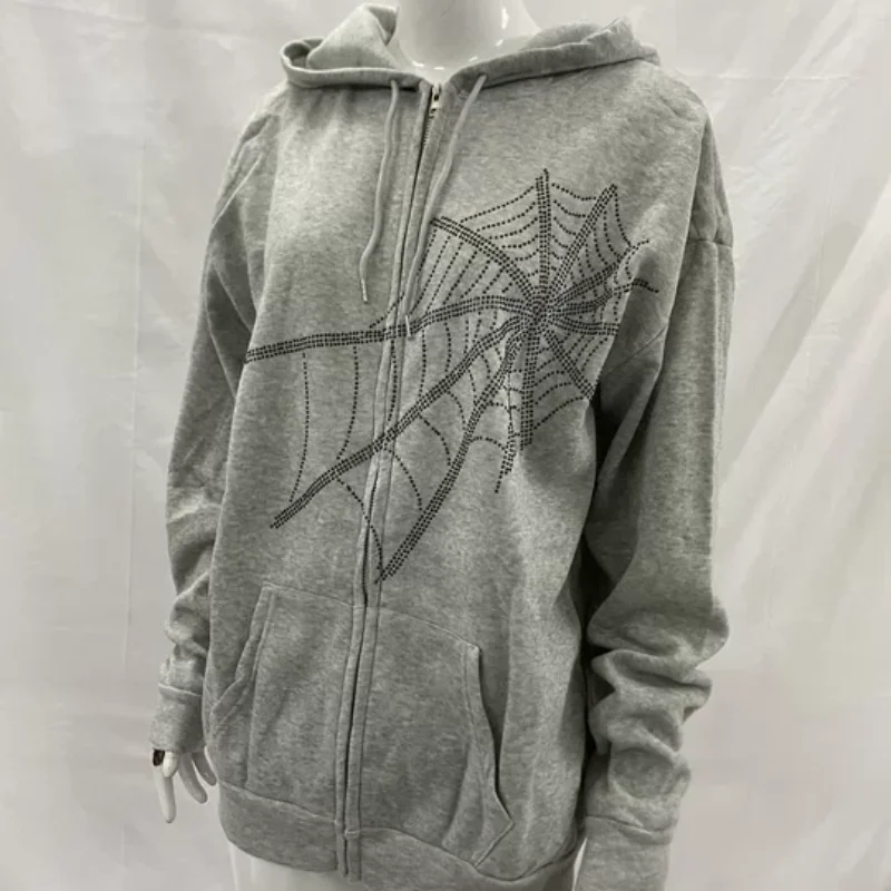 معطف العنكبوت الساخن ختم طباعة الخريف الشتاء بأكمام طويلة سستة البلوز مقنعين المرأة الأوروبية الأمريكية فضفاض عارضة أعلى #2