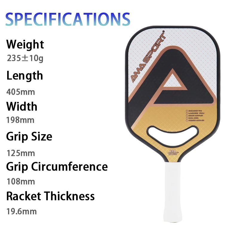 AMASPORT Pickleball Paddle USAPA Approved Top Level 3K/100% Carbon Fiber PP Honeycomb Core Pickleball Rackets for Outdoor Sports