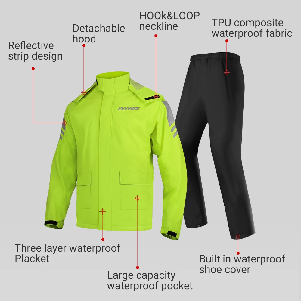 Motorcycle Raincoat Set For Men And Women The Same TPU Waterproof Fabric Daily Riding Waterproof Jacket Night Reflective Strip