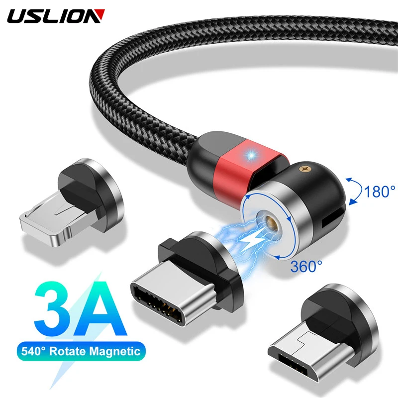 USLION Magnetic Cable usb Type C Magnetic Charge Micro usb Cable For iPhone 14 Xiaomi mi 9 usb c Fast Charging  Wire 540 charger