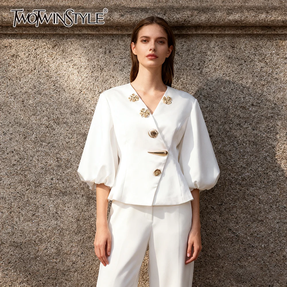 

TWOTWINSTYLE однотонные повседневные футболки с блестками для женщин, туника с v-образным вырезом и половиной рукавов, элегантная футболка, женская модная одежда