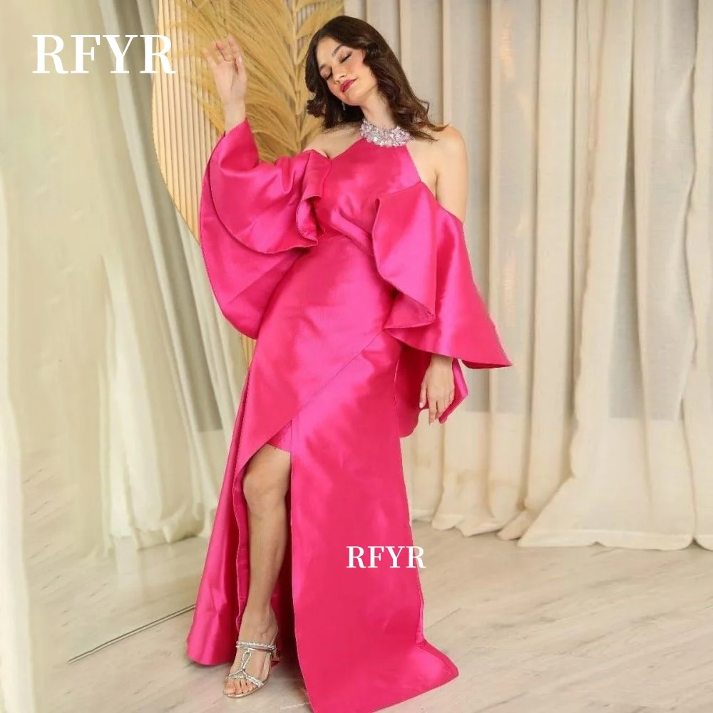 Rfyr Vestido De Noche Con Cuello Halter Vestidos De Fiesta Mangas Acampanadas Vestido De Gala De Celebridades Para Mujer Árabe فسات Chter Personalizado — -50%, 101.93€ Coupon, from 101.93€ – 50% descuento – €101.93