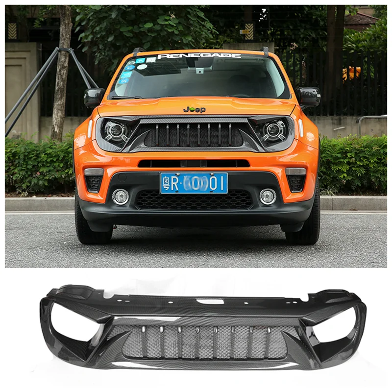 

For Jeep Renegade 2016 2017 2018 2019 2020 2021 High Quality ABS Black & Carbon Fibe Bumper Front Mesh Grille Trim Racing Grills