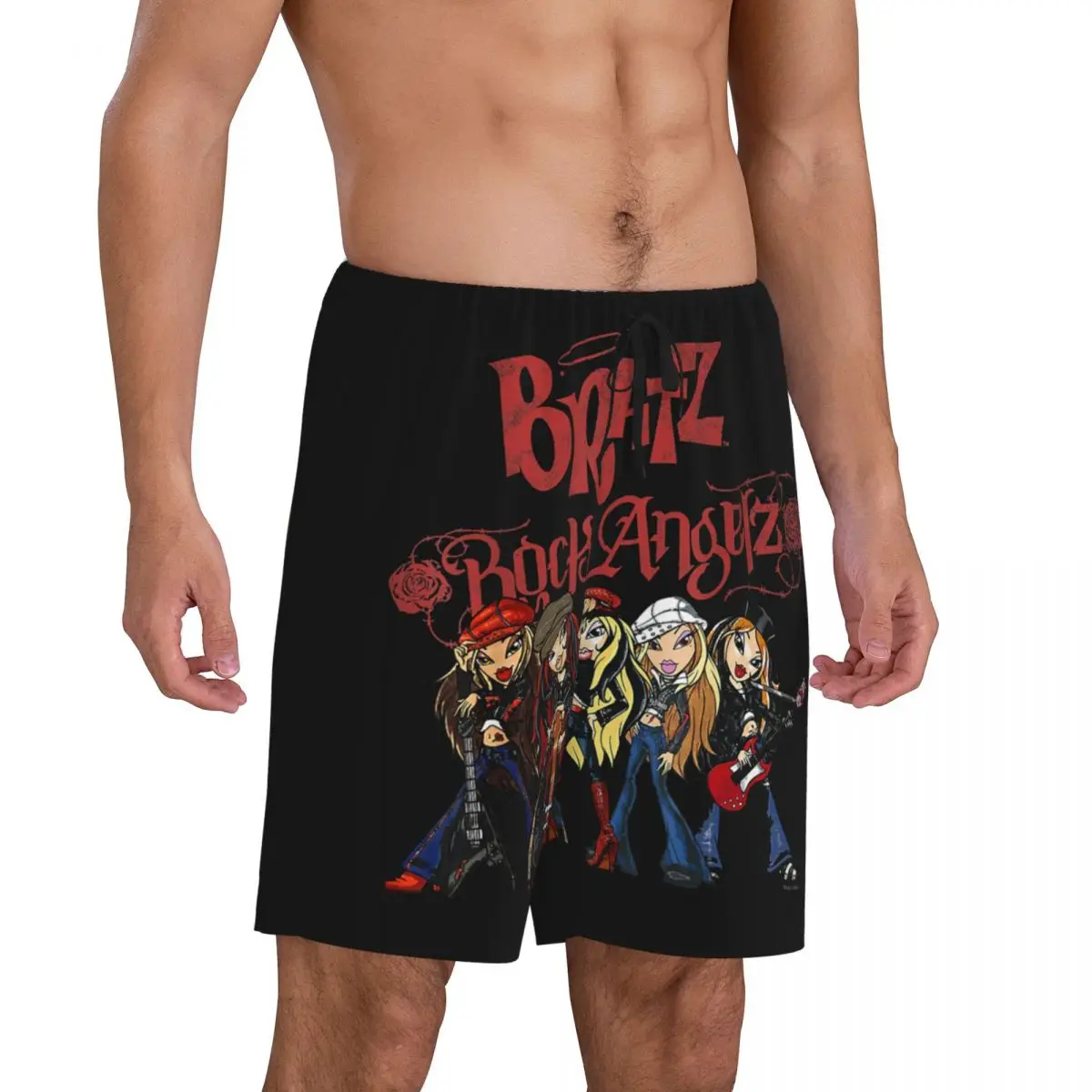 Custom Printed Bratz Rock Angelz Group Shot Pajama Shorts Men Animated Tv Sleepwear Bottoms Sleep Short Pjs with Pockets