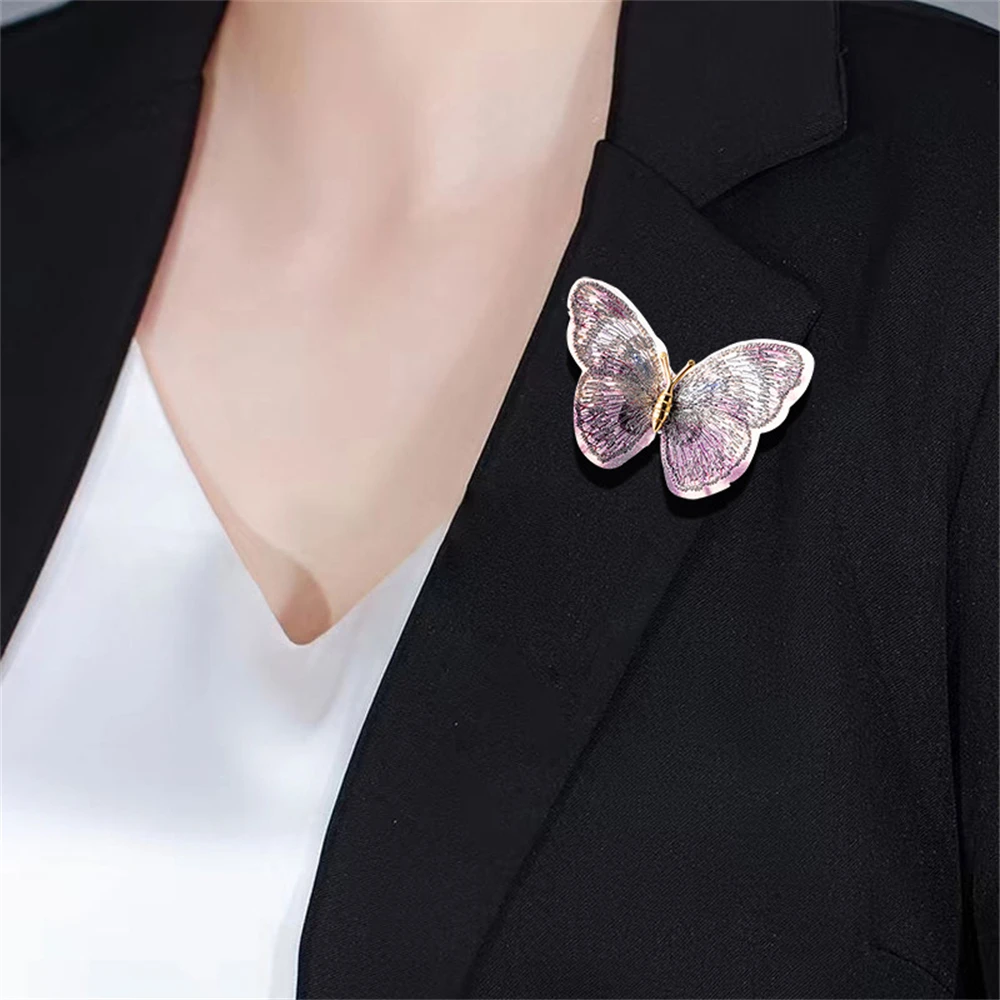 Vintage Embroidery Silk Butterfly Brooch Pins Female Dreamy Color Temperament Charm Alloy Brooches for Women Wedding Gifts