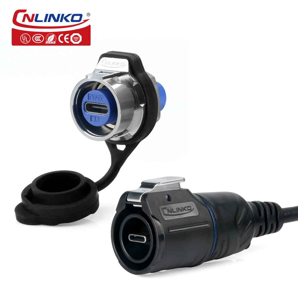 CNLINKO Type-C USB 3.1 Connector IP67 Waterproof 5A Data & Power Interface Fast Charging Data Transmission Plug Socket Connector