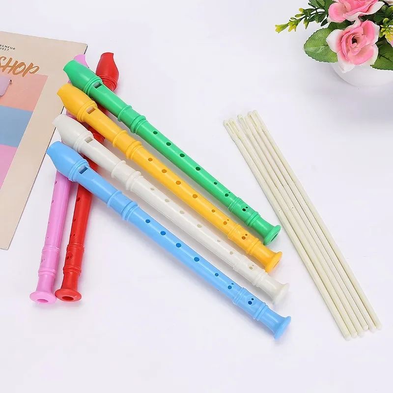 Flauta de plástico de 8 agujeros, llave G, instrumento de viento de madera colorido, Color aleatorio para principiantes, lección de música, juguete para niños con palo limpio