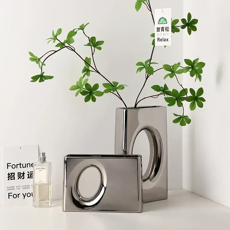 

Modern Electroplating Hollow Shape Ceramic Vase Ornament Entrance Living Room Bedroom Desktop Dining Table Home Art Decoration